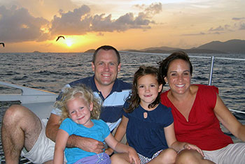 Family on sunset fishing trip